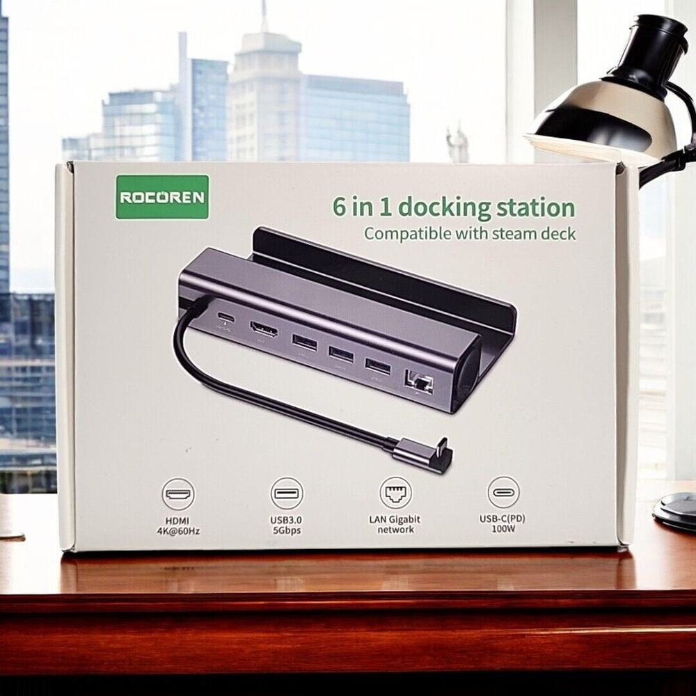 Rocoren 6-in-1 Docking Station for Steam Deck & Laptops 4K HDMIUSB 3.0 Ethernet